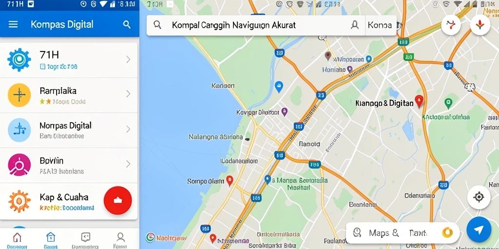 Antarmuka aplikasi Kompas Digital 71H yang menampilkan fungsi navigasi.