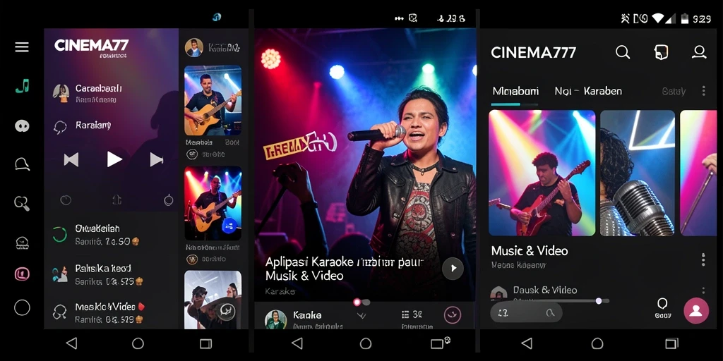 Antarmuka aplikasi CINEMA77 dengan pilihan lagu karaoke yang beragam.