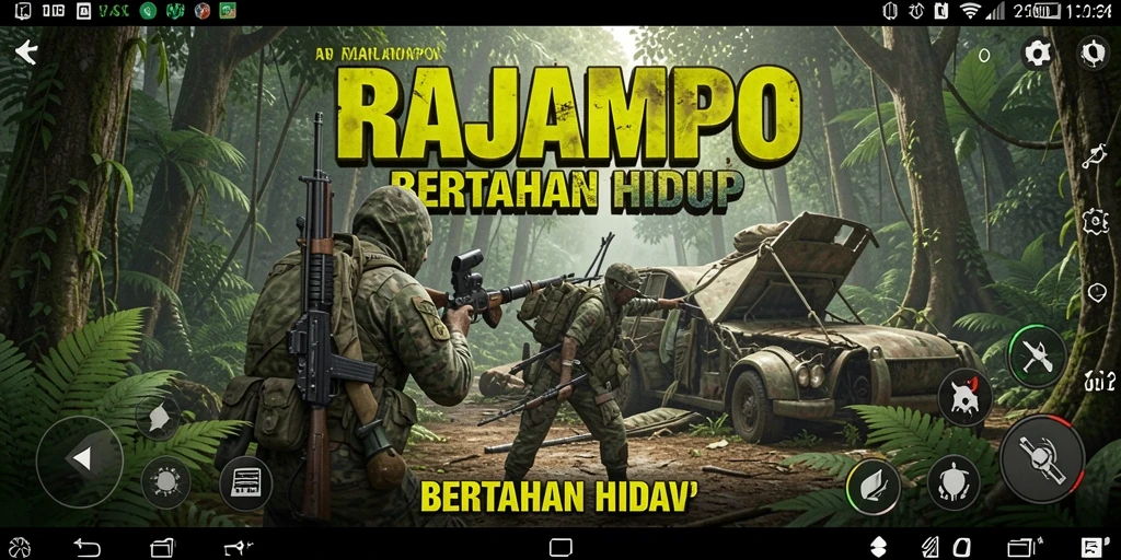 Antarmuka permainan RAJAMPO menampilkan dunia bertahan hidup yang mendebarkan.